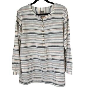 Duluth Trading Co. Womens Striped Hemp Tunic Hemp Cotton Blend Size Large EUC